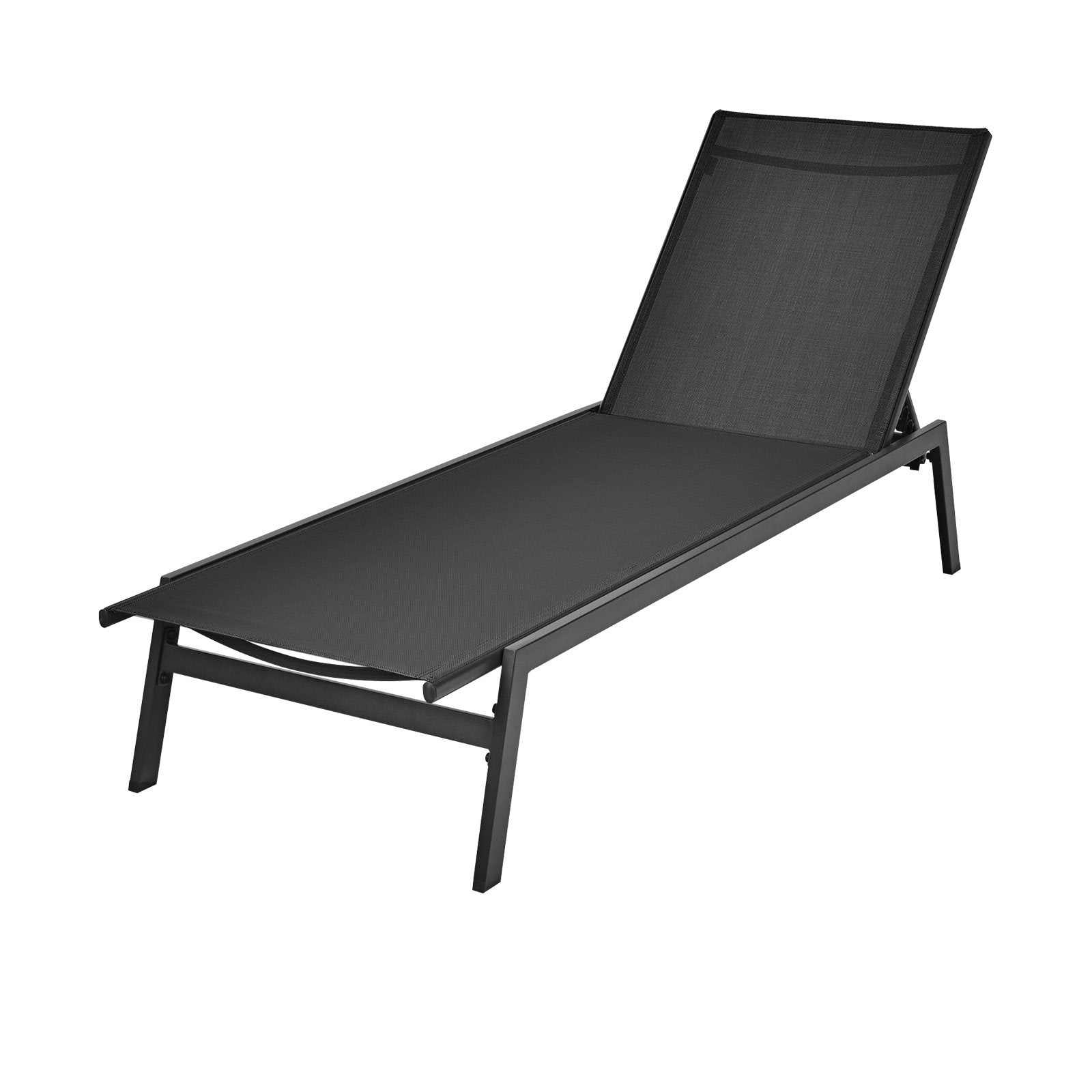 Outdoor Reclining Chaise Lounge Chair with 6-Position Adjustable Back, Black Outdoor Chaise Lounges   at Gallery Canada