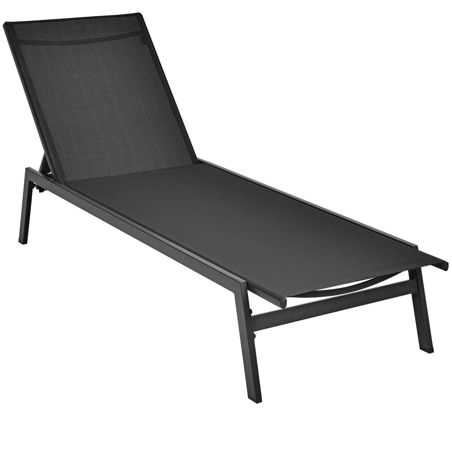 Outdoor Reclining Chaise Lounge Chair with 6-Position Adjustable Back, Black Outdoor Chaise Lounges   at Gallery Canada