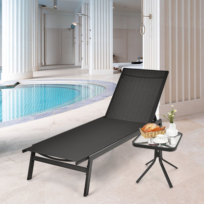 Outdoor Reclining Chaise Lounge Chair with 6-Position Adjustable Back, Black Outdoor Chaise Lounges   at Gallery Canada