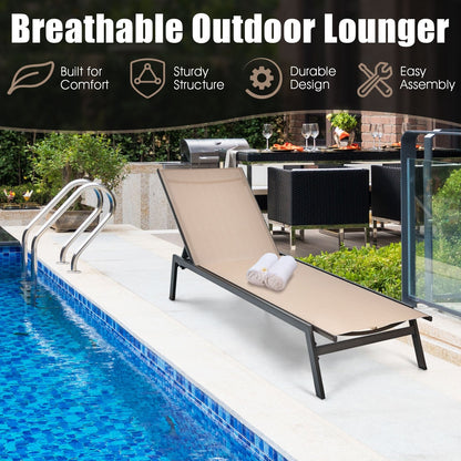 Outdoor Reclining Chaise Lounge Chair with 6-Position Adjustable Back, Brown Outdoor Chaise Lounges   at Gallery Canada