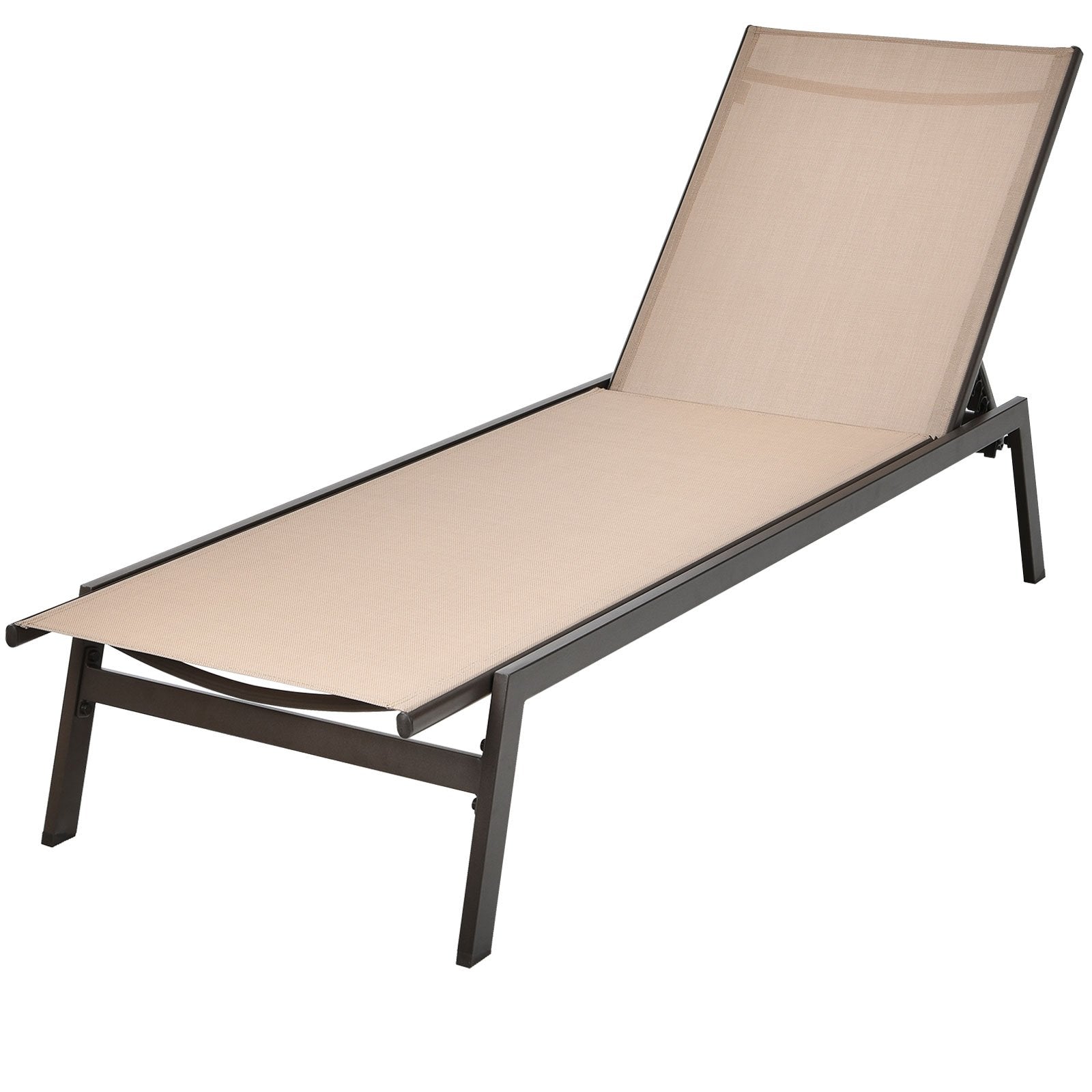 Outdoor Reclining Chaise Lounge Chair with 6-Position Adjustable Back, Brown Outdoor Chaise Lounges   at Gallery Canada