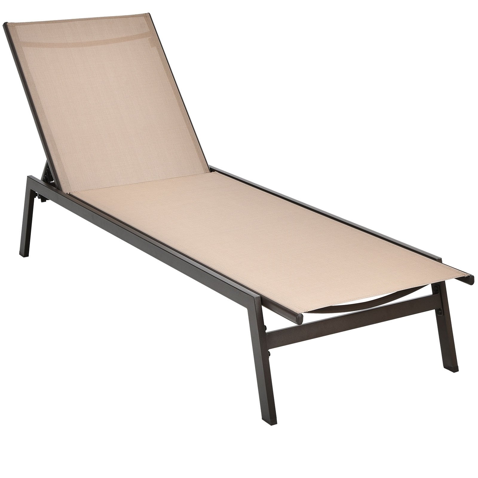 Outdoor Reclining Chaise Lounge Chair with 6-Position Adjustable Back, Brown Outdoor Chaise Lounges   at Gallery Canada