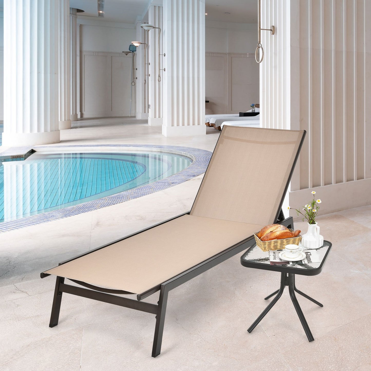 Outdoor Reclining Chaise Lounge Chair with 6-Position Adjustable Back, Brown Outdoor Chaise Lounges   at Gallery Canada