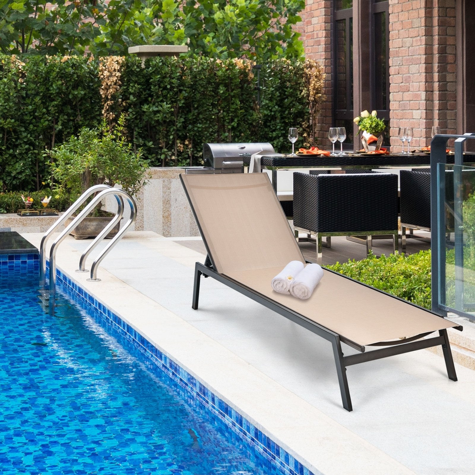 Outdoor Reclining Chaise Lounge Chair with 6-Position Adjustable Back, Brown Outdoor Chaise Lounges   at Gallery Canada