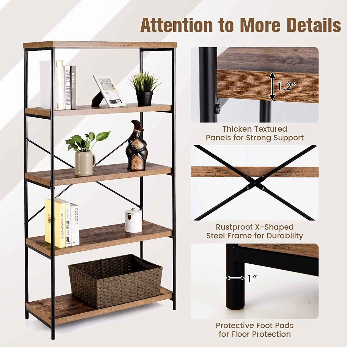 Multipurpose Open Bookcase Industrial Rack Wide Standing Storage Shelf, Brown Bookcases   at Gallery Canada