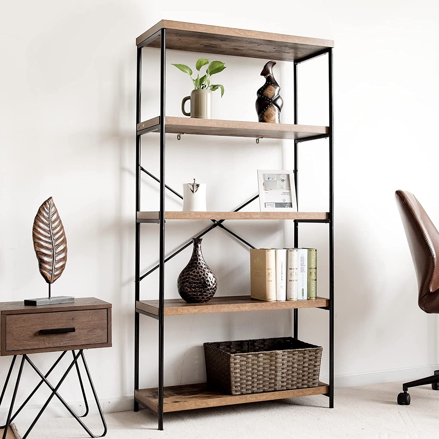 Multipurpose Open Bookcase Industrial Rack Wide Standing Storage Shelf, Brown Bookcases   at Gallery Canada