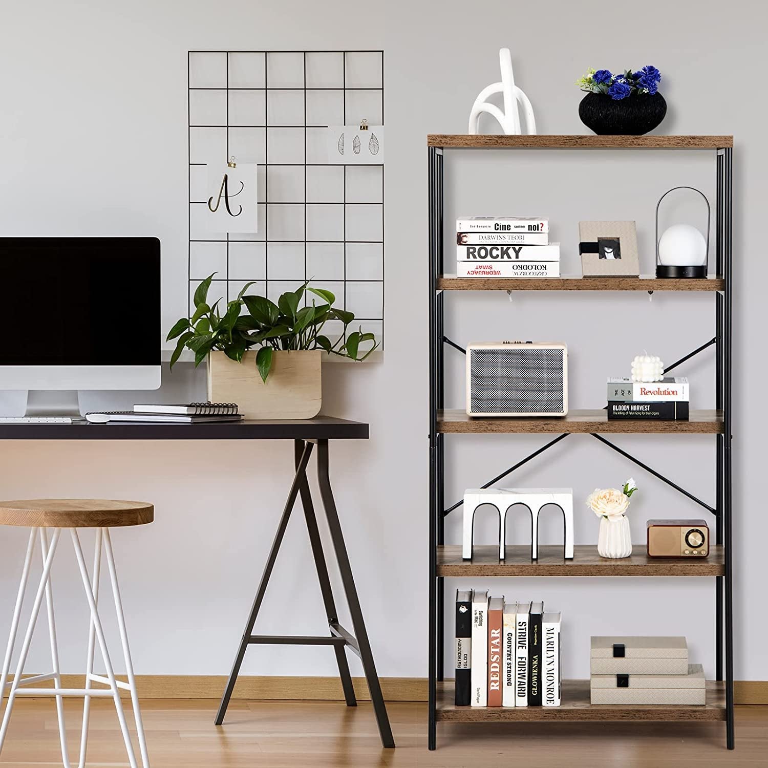 Multipurpose Open Bookcase Industrial Rack Wide Standing Storage Shelf, Brown Bookcases   at Gallery Canada