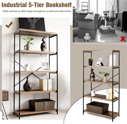 Multipurpose Open Bookcase Industrial Rack Wide Standing Storage Shelf, Brown Bookcases   at Gallery Canada