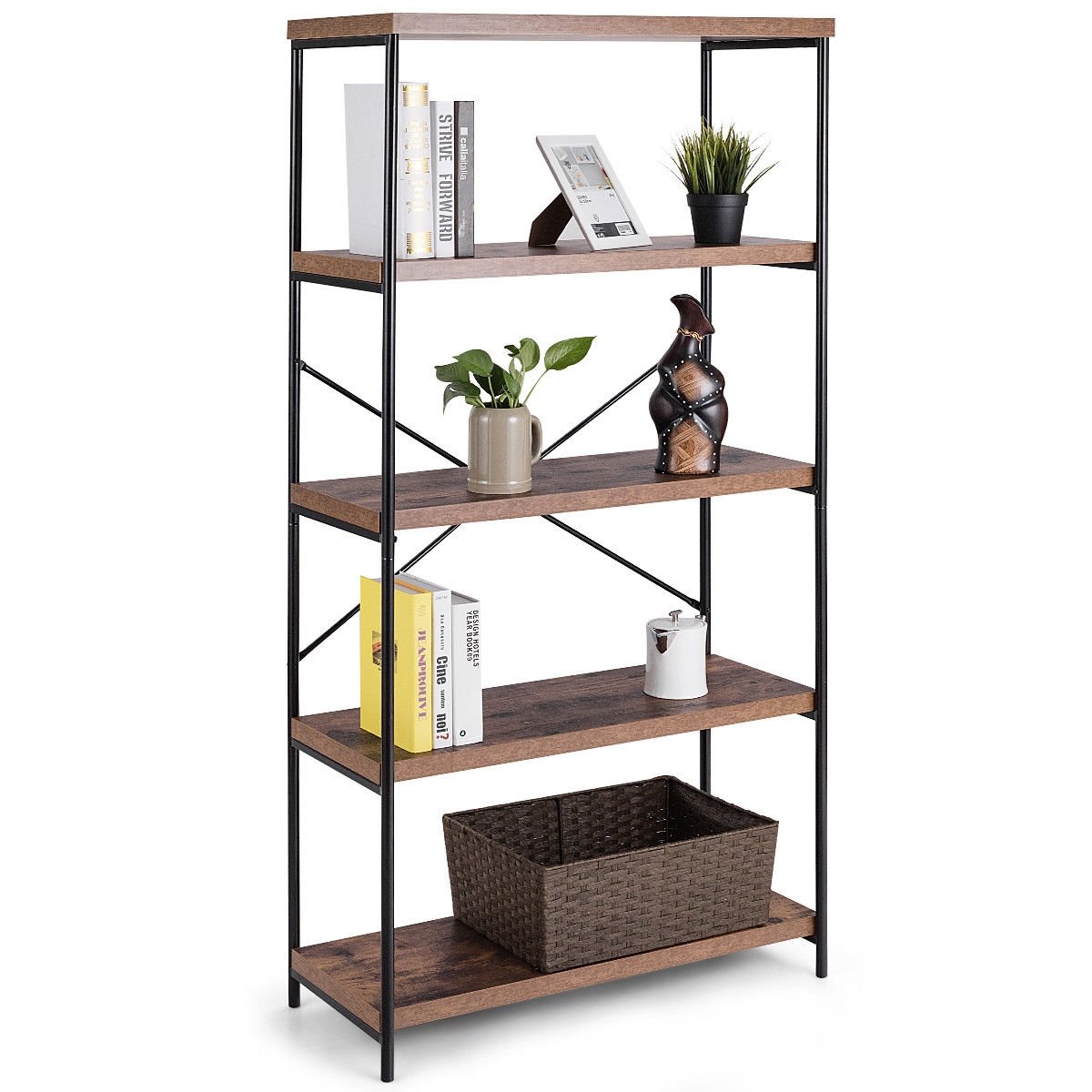 Multipurpose Open Bookcase Industrial Rack Wide Standing Storage Shelf, Brown Bookcases   at Gallery Canada