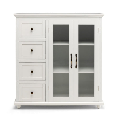 Buffet Sideboard Table Kitchen Storage Cabinet with Drawers and Doors, White
