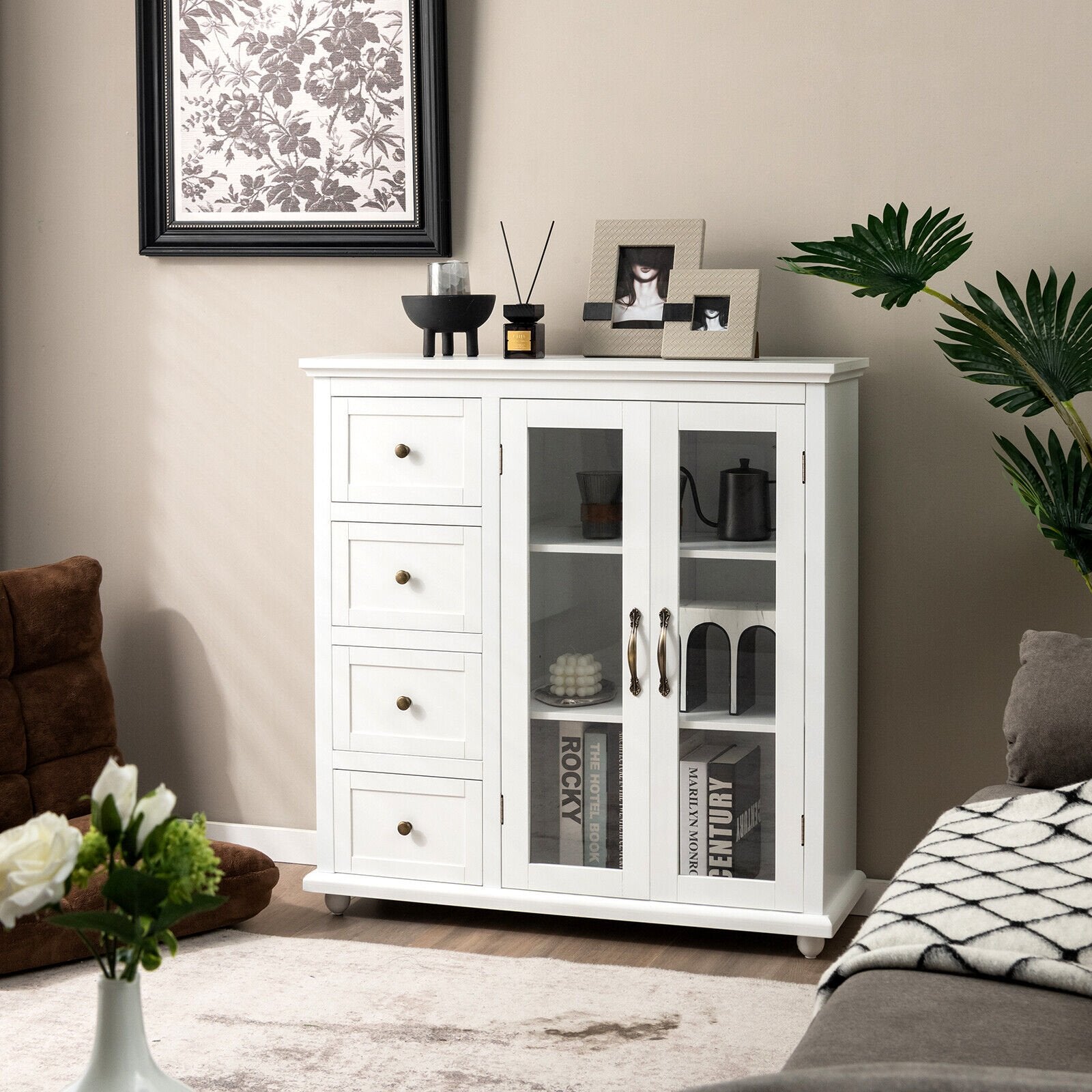 Buffet Sideboard Table Kitchen Storage Cabinet with Drawers and Doors, White Sideboards Cabinets & Buffets   at Gallery Canada