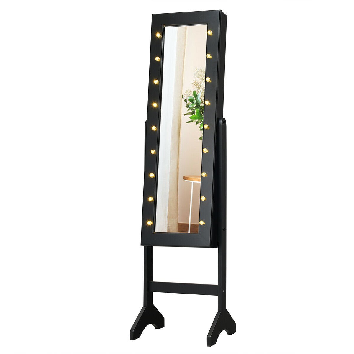 Mirrored Jewelry Cabinet Armoire Organizer w/ LED lights, Black Jewelry Armoires   at Gallery Canada