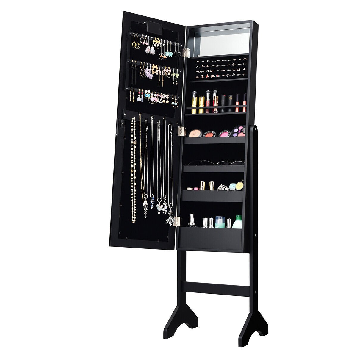 Mirrored Jewelry Cabinet Armoire Organizer w/ LED lights, Black Jewelry Armoires   at Gallery Canada