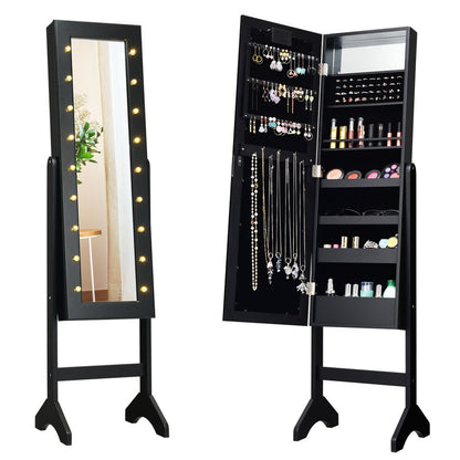 Mirrored Jewelry Cabinet Armoire Organizer w/ LED lights, Black Jewelry Armoires   at Gallery Canada