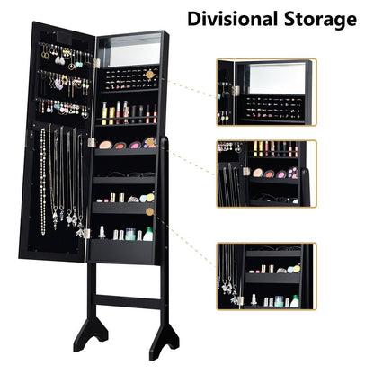 Mirrored Jewelry Cabinet Armoire Organizer w/ LED lights, Black Jewelry Armoires   at Gallery Canada