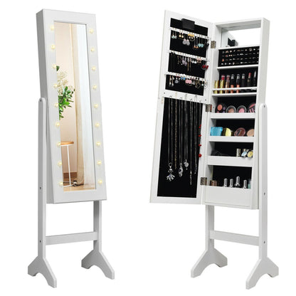 Mirrored Jewelry Cabinet Armoire Organizer w/ LED lights, White Jewelry Armoires   at Gallery Canada