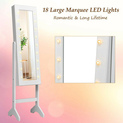 Mirrored Jewelry Cabinet Armoire Organizer w/ LED lights, White Jewelry Armoires   at Gallery Canada