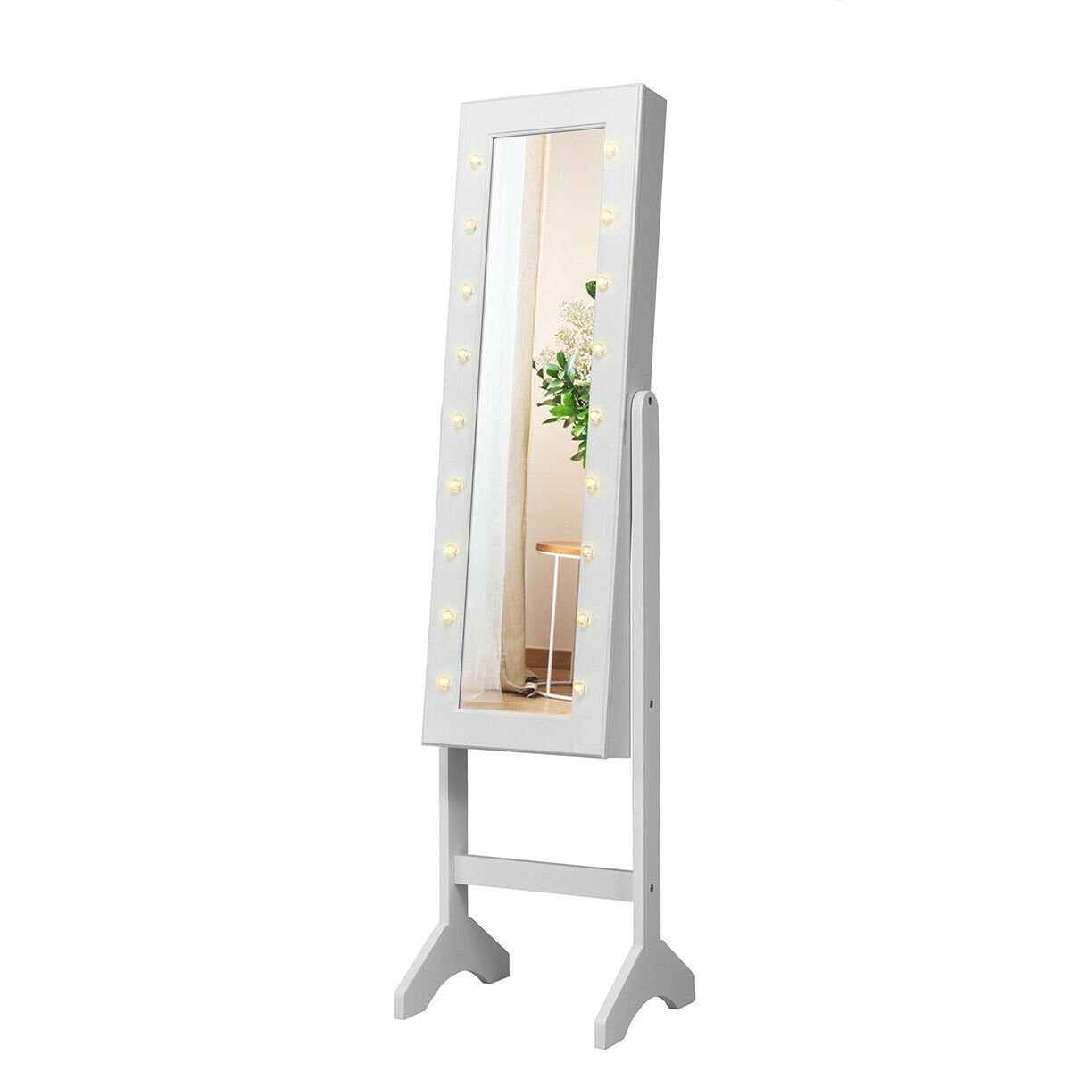 Mirrored Jewelry Cabinet Armoire Organizer w/ LED lights, White Jewelry Armoires   at Gallery Canada