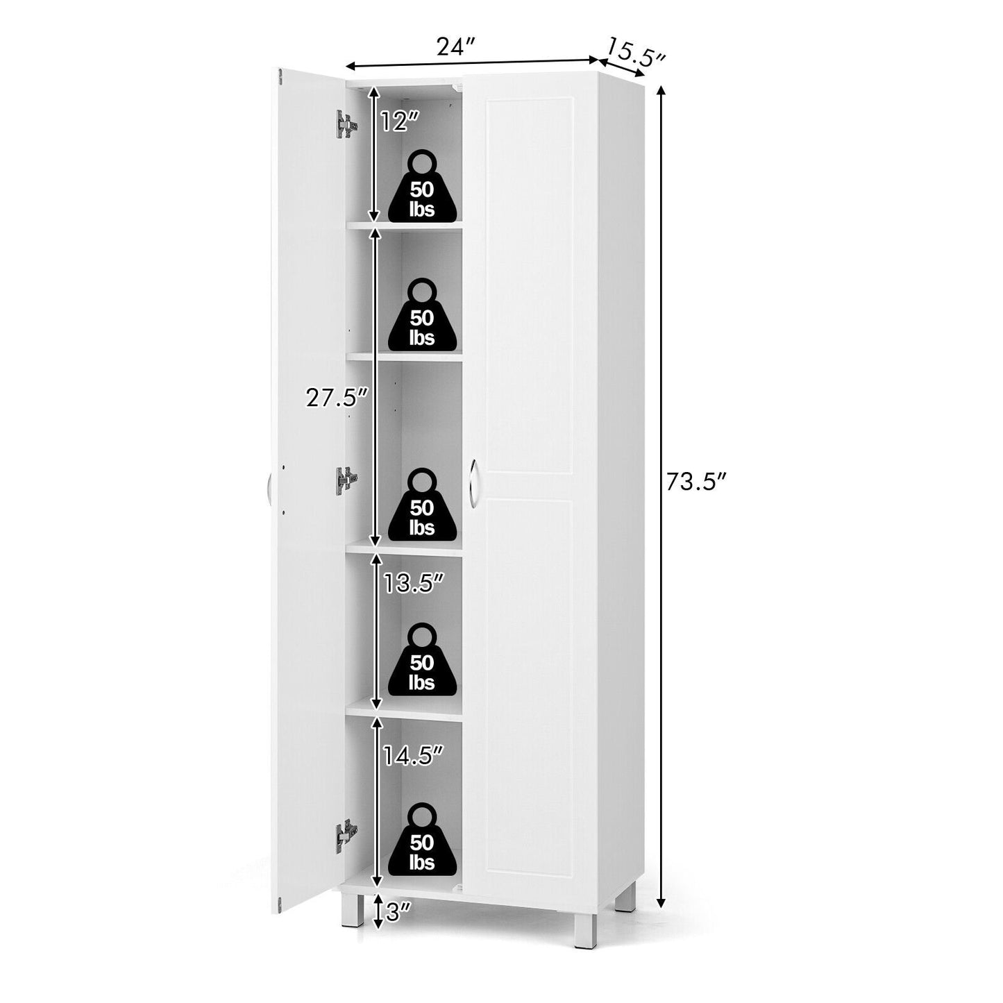 73.5 Inch Freestanding Double Door Tall Versatile Storage Organizer, White Sideboards Cabinets & Buffets   at Gallery Canada