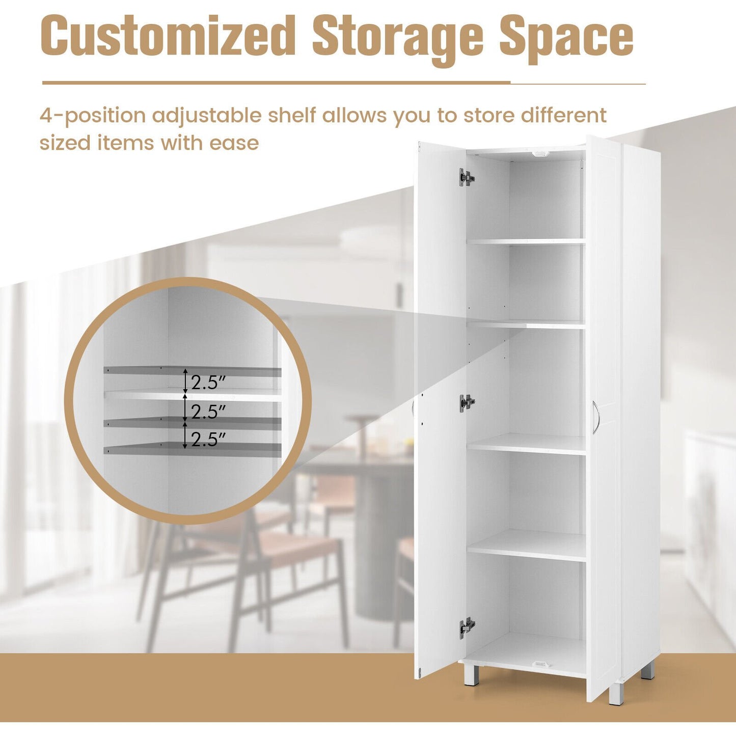 73.5 Inch Freestanding Double Door Tall Versatile Storage Organizer, White Sideboards Cabinets & Buffets   at Gallery Canada