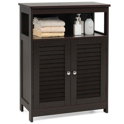 Wood Freestanding Bathroom Storage Cabinet with Double Shutter Door, Brown Floor Cabinets   at Gallery Canada