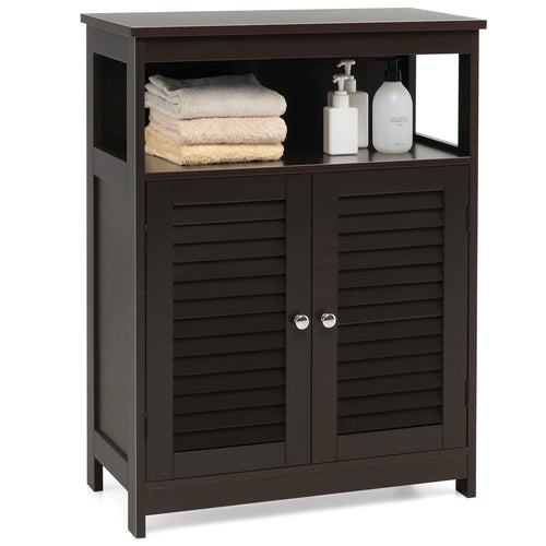 Wood Freestanding Bathroom Storage Cabinet with Double Shutter Door, Brown