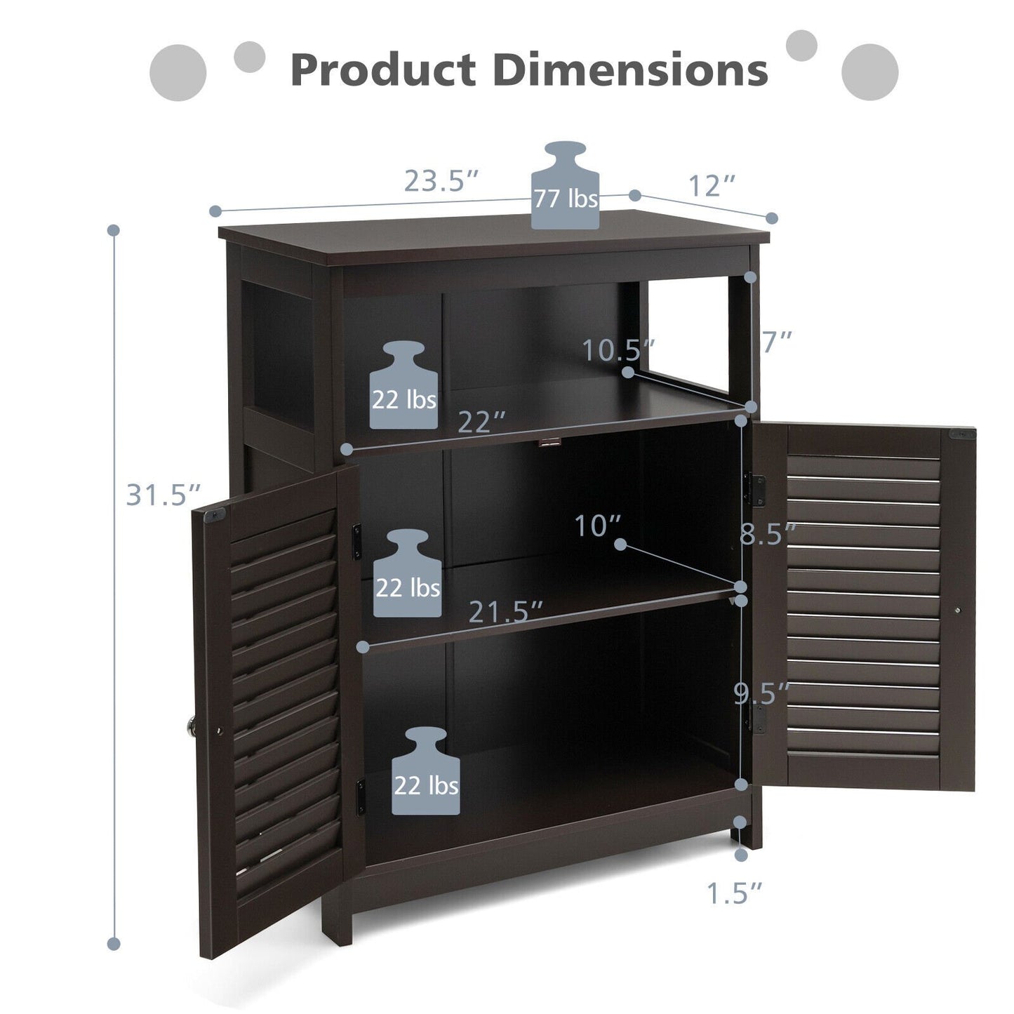 Wood Freestanding Bathroom Storage Cabinet with Double Shutter Door, Brown Floor Cabinets   at Gallery Canada