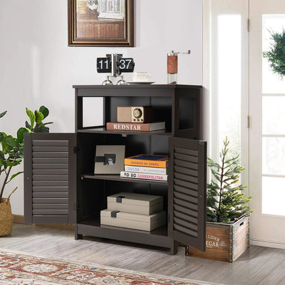 Wood Freestanding Bathroom Storage Cabinet with Double Shutter Door, Brown Floor Cabinets   at Gallery Canada