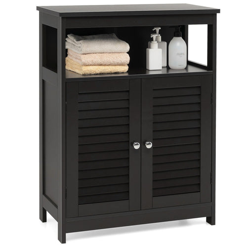 Wood Freestanding Bathroom Storage Cabinet with Double Shutter Door, Black