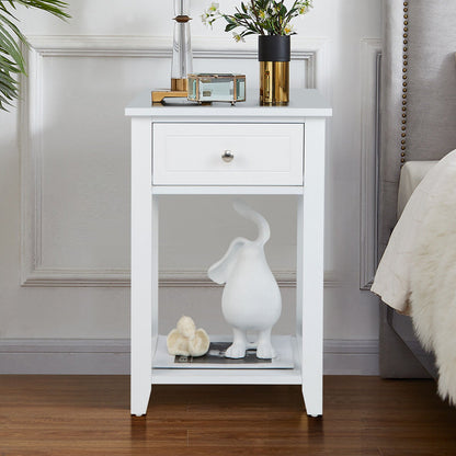 Storage End Bedside Drawer Nightstand w/ Bottom Shelf, White - Gallery Canada