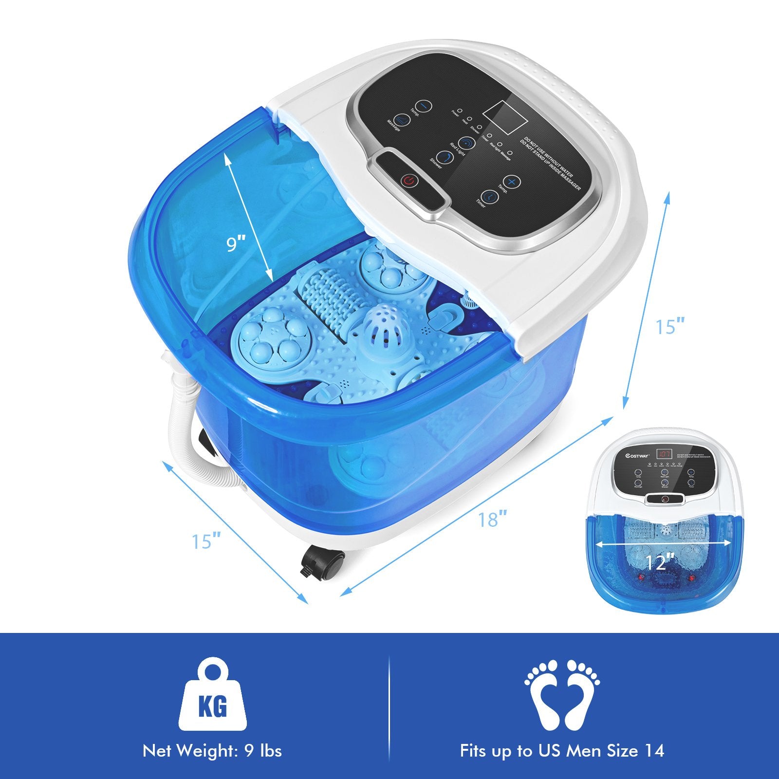 Portable All-In-One Heated Foot Bubble Spa Bath Motorized Massager-Blue and Withe, White Foot Massager   at Gallery Canada