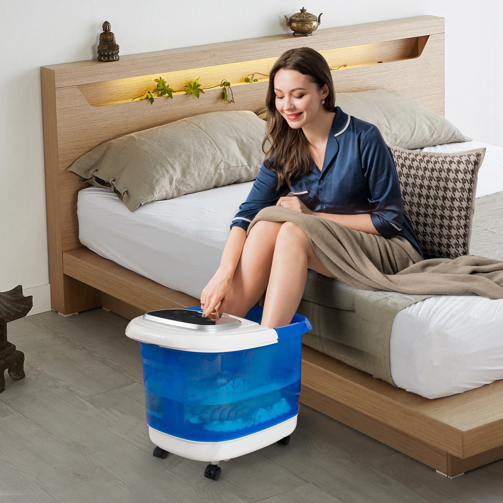 Portable All-In-One Heated Foot Bubble Spa Bath Motorized Massager-Blue and Withe, White Foot Massager   at Gallery Canada