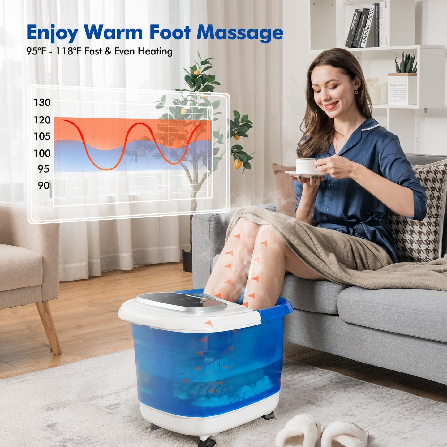 Portable All-In-One Heated Foot Bubble Spa Bath Motorized Massager-Blue and Withe, White Foot Massager   at Gallery Canada