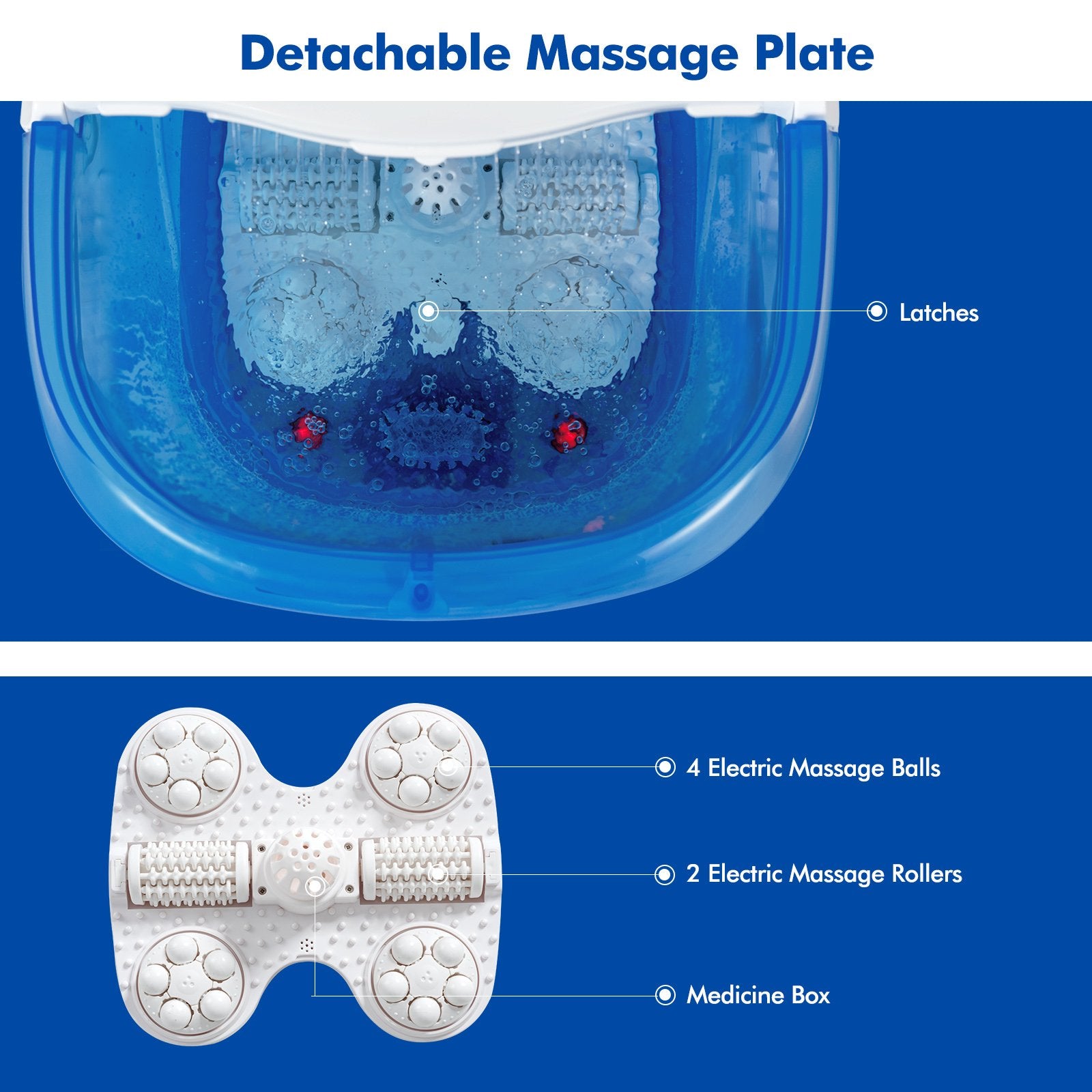 Portable All-In-One Heated Foot Bubble Spa Bath Motorized Massager-Blue and Withe, White Foot Massager   at Gallery Canada