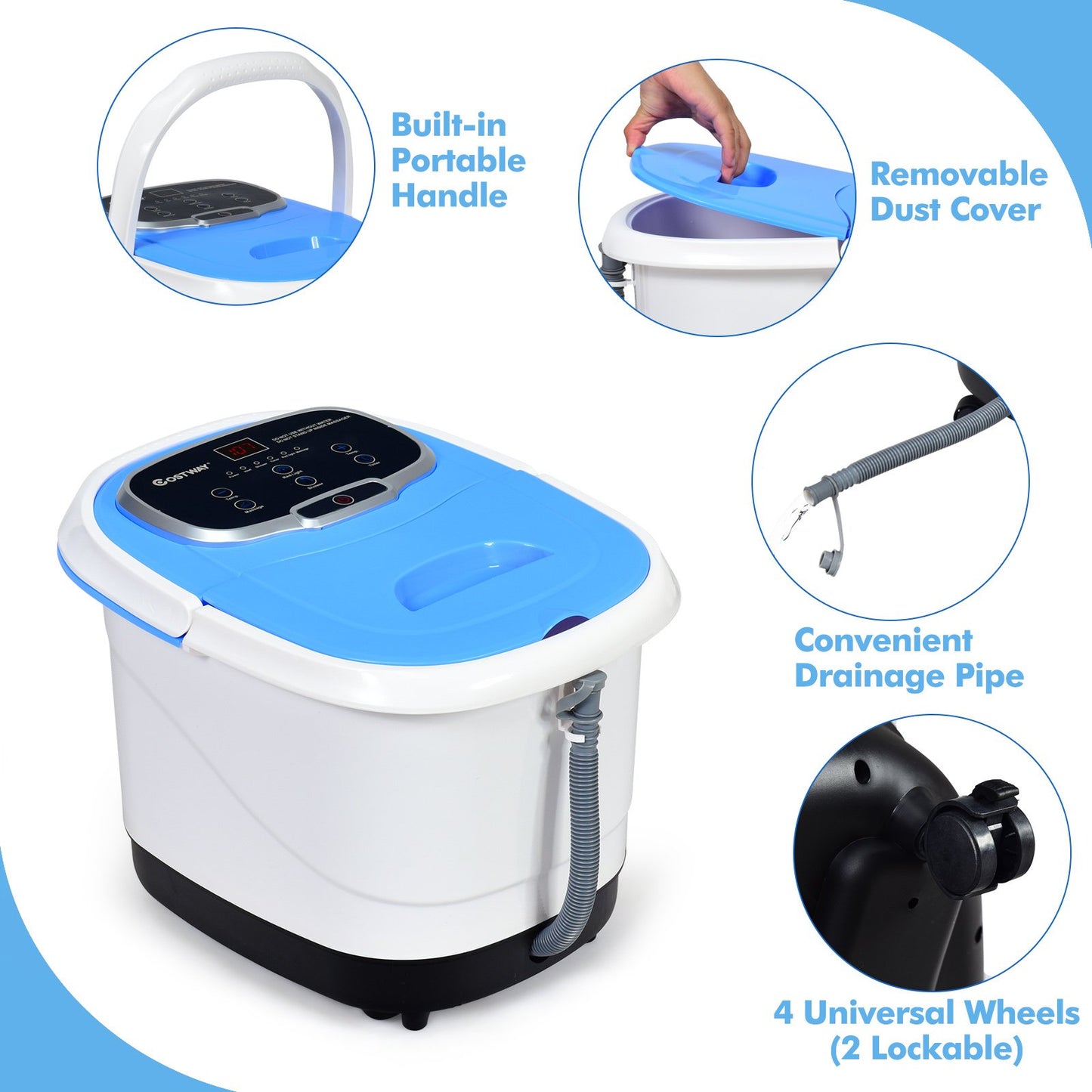 Portable All-In-One Heated Foot Bubble Spa Bath Motorized Massager, Blue Foot Massager   at Gallery Canada