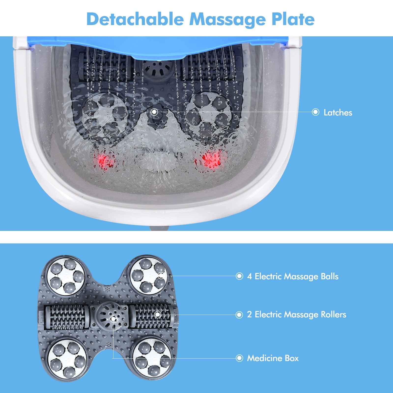 Portable All-In-One Heated Foot Bubble Spa Bath Motorized Massager, Blue Foot Massager   at Gallery Canada