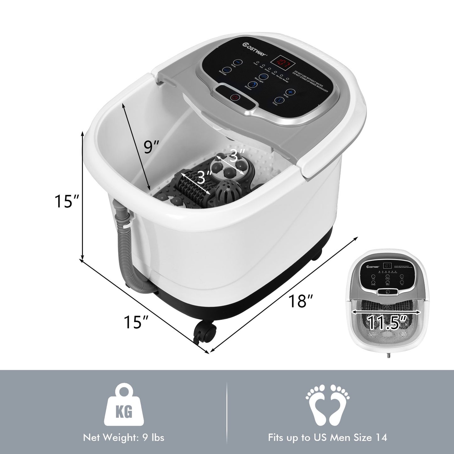 Portable All-In-One Heated Foot Bubble Spa Bath Motorized Massager, Gray - Gallery Canada