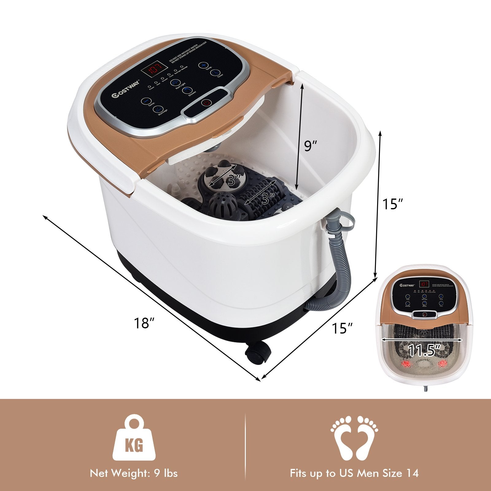 Portable All-In-One Heated Foot Bubble Spa Bath Motorized Massager, Brown Foot Massager   at Gallery Canada