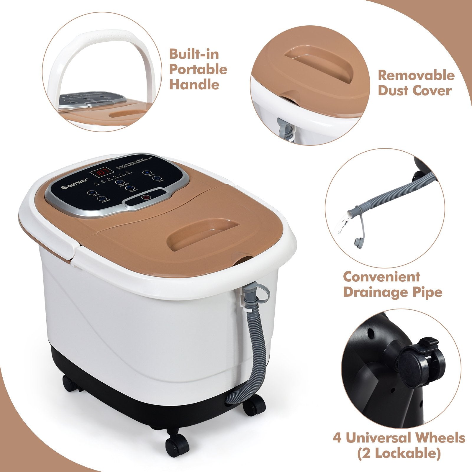 Portable All-In-One Heated Foot Bubble Spa Bath Motorized Massager, Brown Foot Massager   at Gallery Canada