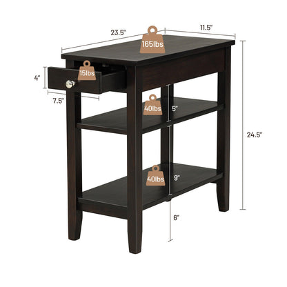 Side End Table with Drawer and 2-Tier Open Storage Shelves for Space Saving, Brown - Gallery Canada