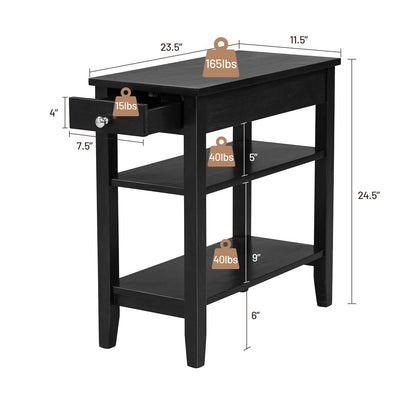 Side End Table with Drawer and 2-Tier Open Storage Shelves for Space Saving, Black Nightstands   at Gallery Canada