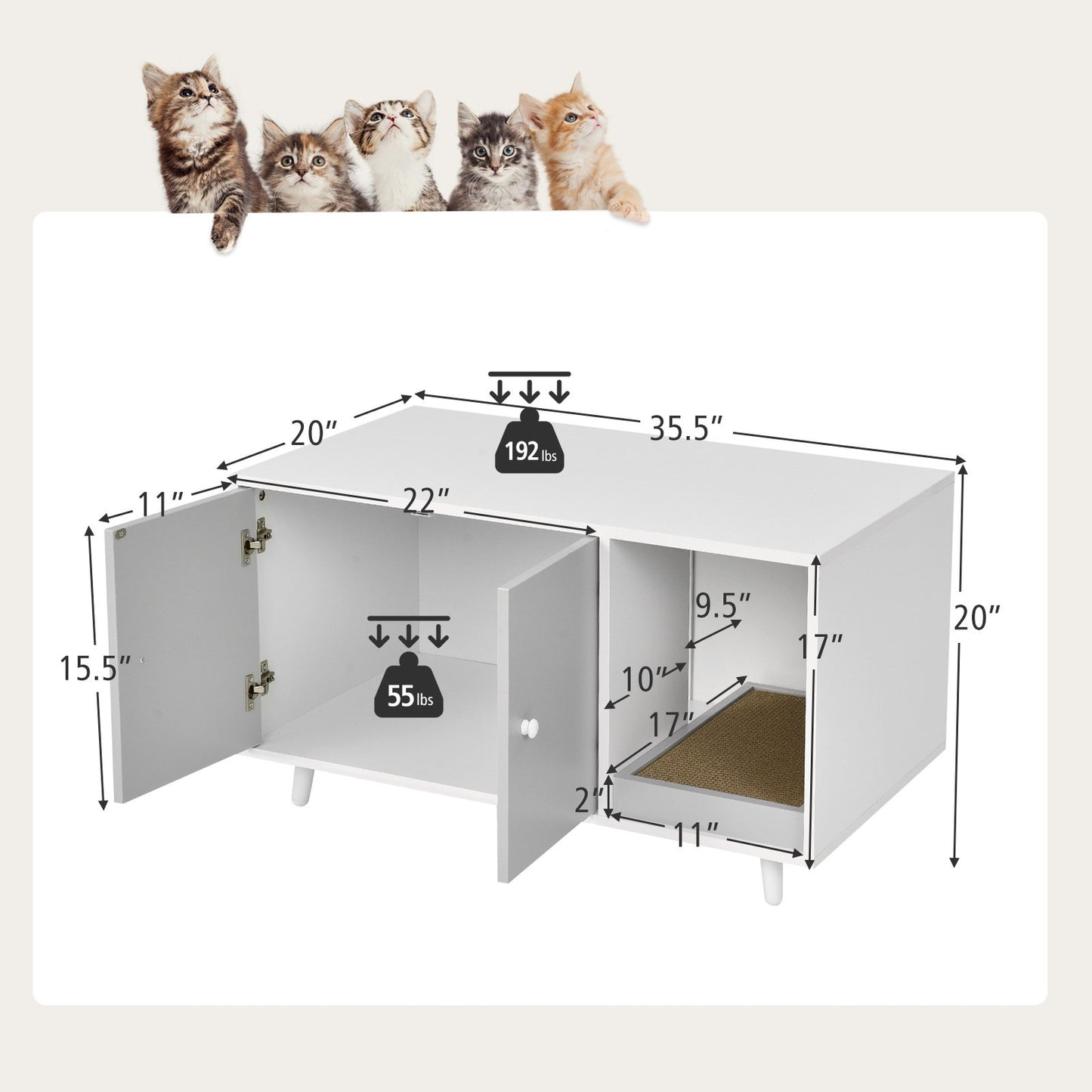 Cat Litter Box Enclosure with Divider and Double Doors, Gray - Gallery Canada