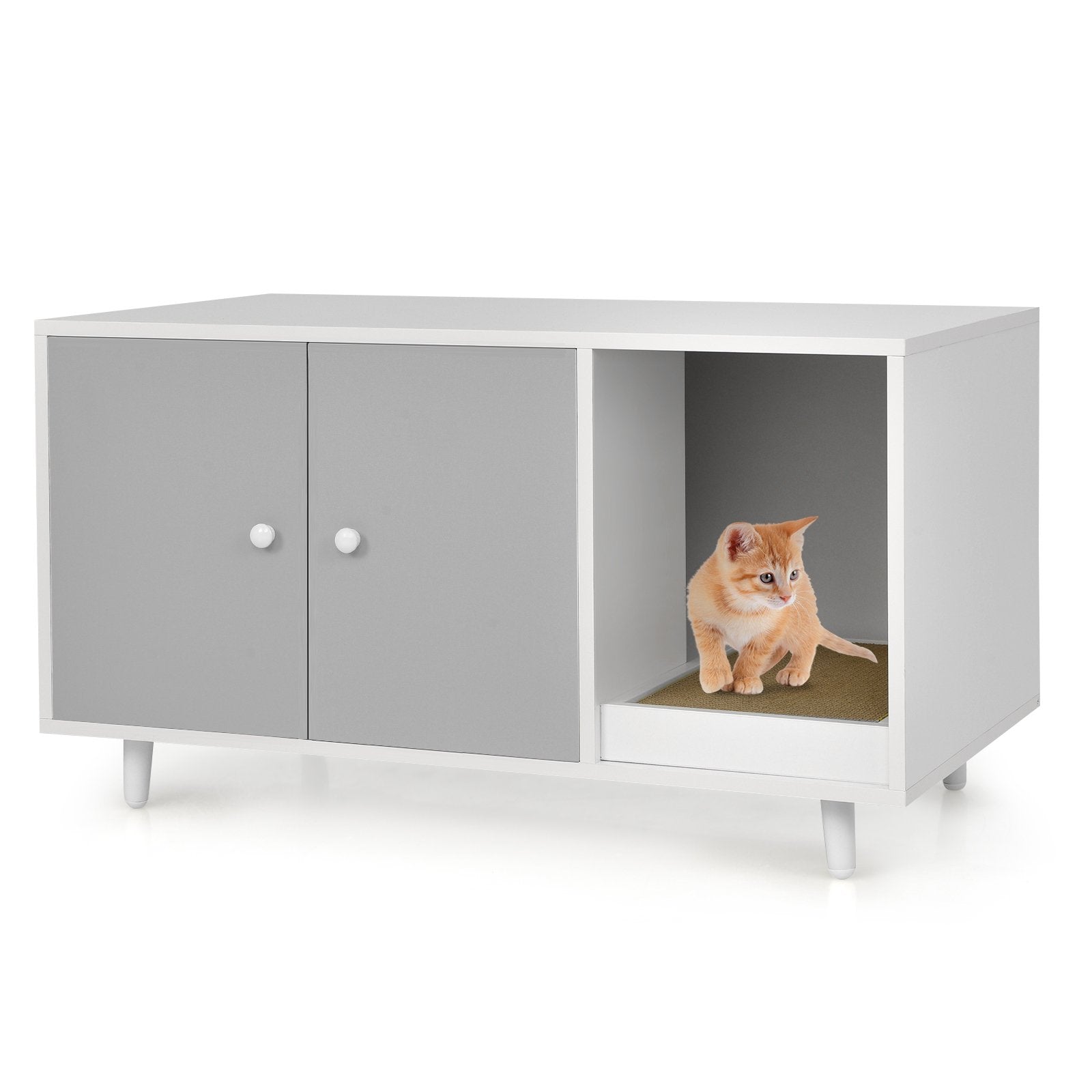 Cat Litter Box Enclosure with Divider and Double Doors, Gray Cat Houses   at Gallery Canada