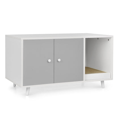 Cat Litter Box Enclosure with Divider and Double Doors, Gray Cat Houses   at Gallery Canada