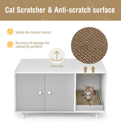 Cat Litter Box Enclosure with Divider and Double Doors, Gray - Gallery Canada