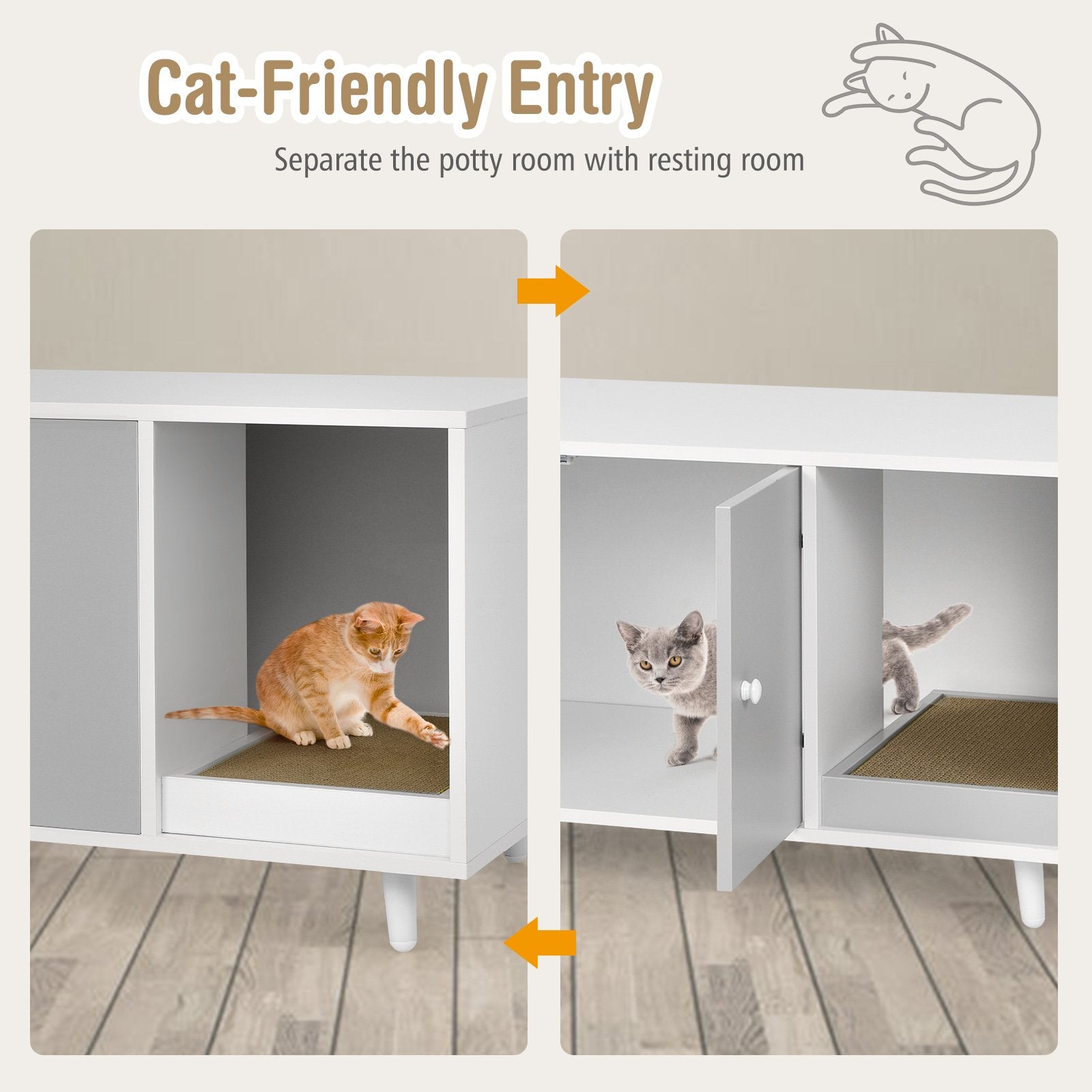 Cat Litter Box Enclosure with Divider and Double Doors, Gray Cat Houses   at Gallery Canada