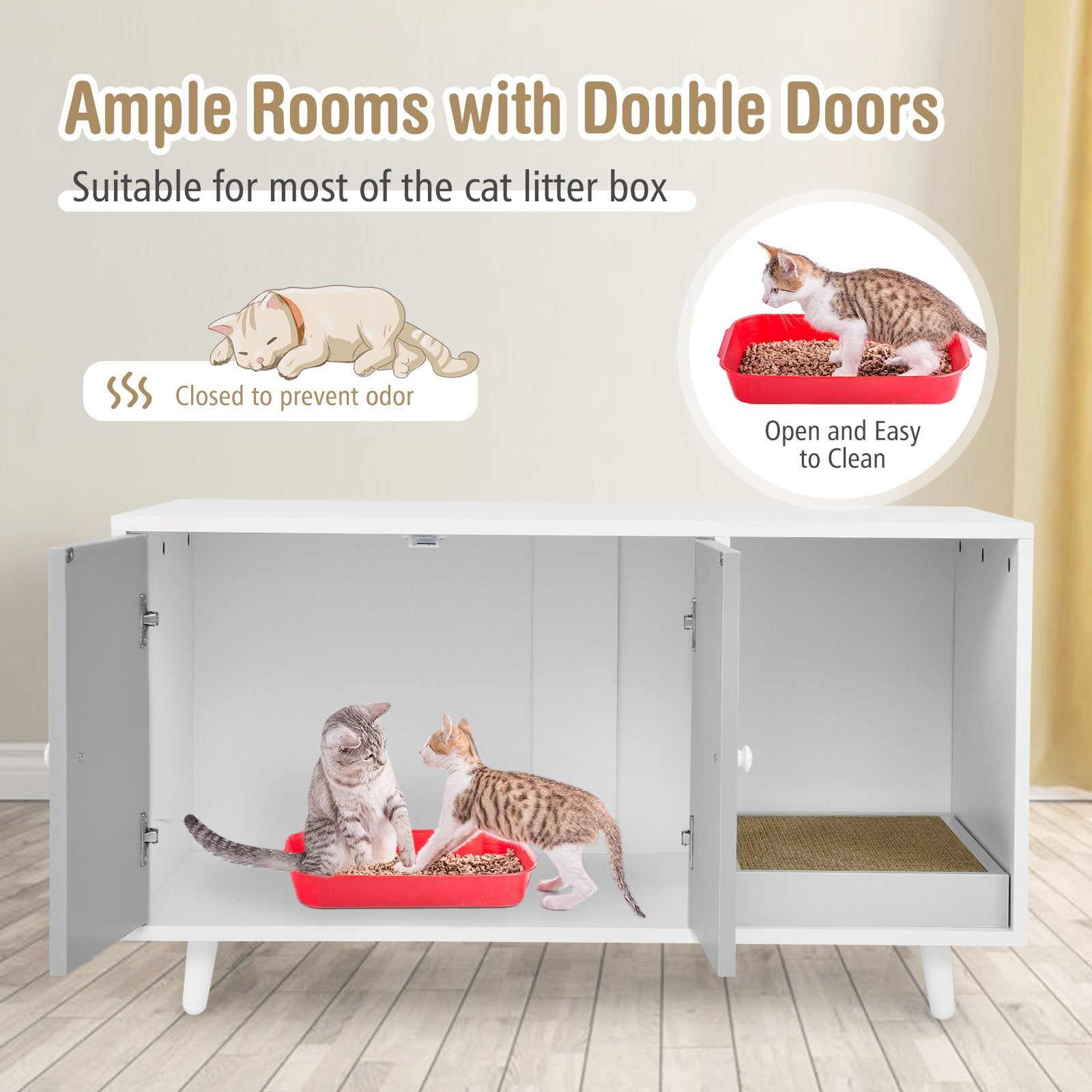 Cat Litter Box Enclosure with Divider and Double Doors, Gray Cat Houses   at Gallery Canada