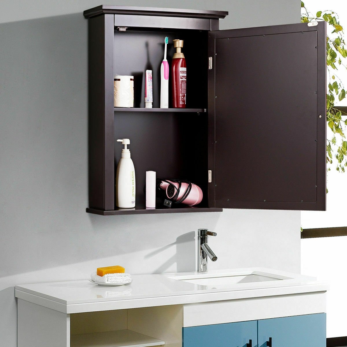 Bathroom Wall Mounted Storage Mirror Medicine Cabinet, Brown Wall Cabinets   at Gallery Canada