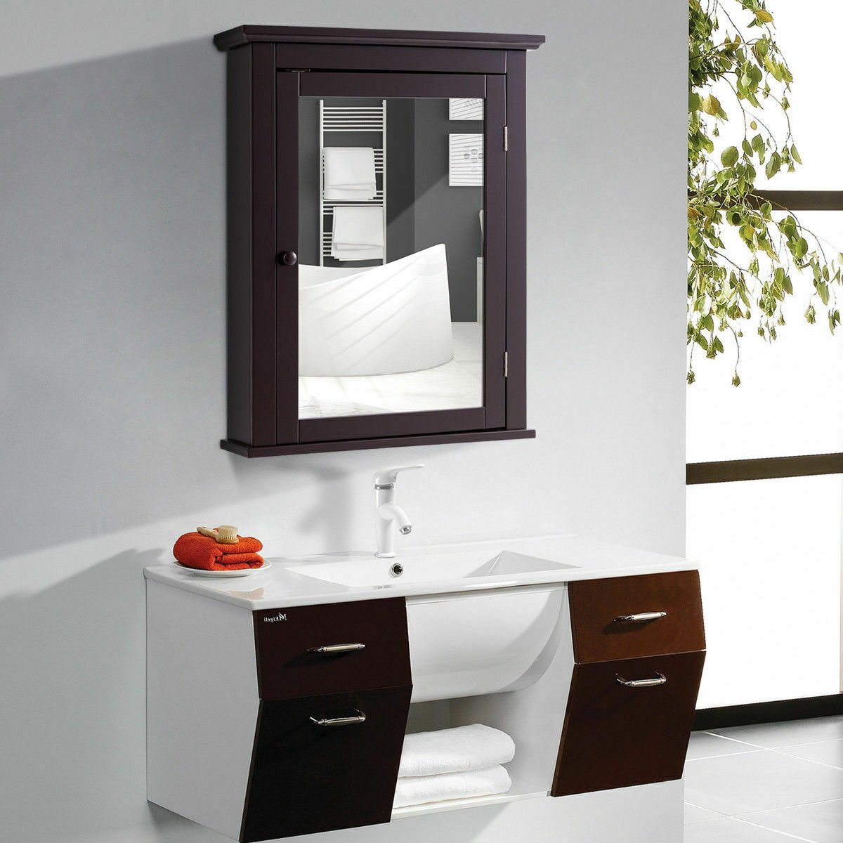 Bathroom Wall Mounted Storage Mirror Medicine Cabinet, Brown Wall Cabinets   at Gallery Canada