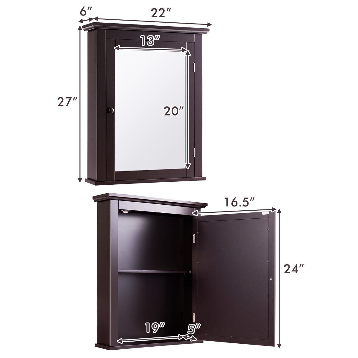 Bathroom Wall Mounted Storage Mirror Medicine Cabinet, Brown Wall Cabinets   at Gallery Canada